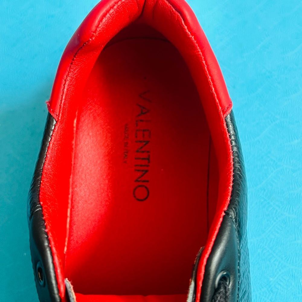 Mario Valentino Black Leather Sneakers with Red Collar - Picture 8 of 8